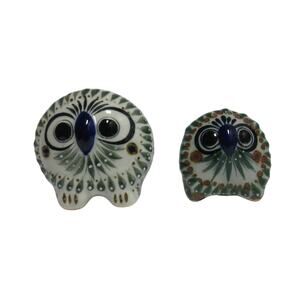Owls Mexican Pottery Salt & Pepper Shakers Hand Painted OWLS Colbalt Blue